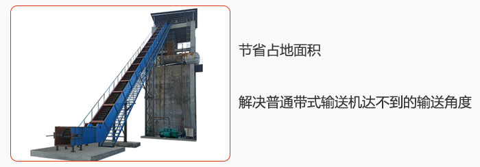 節省占地面積，解決普通帶式輸送機達不到的輸送角度。